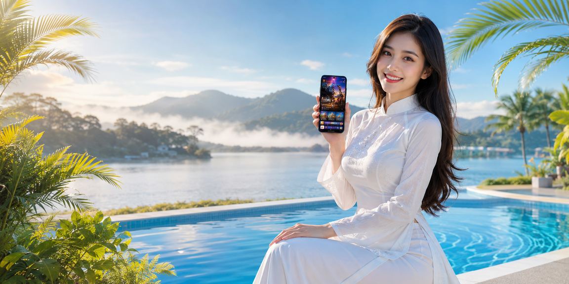 Người chơi tại Đà Lạt mặc áo dài theo dõi phân tích kèo esports trên điện thoại trong không gian cà phê