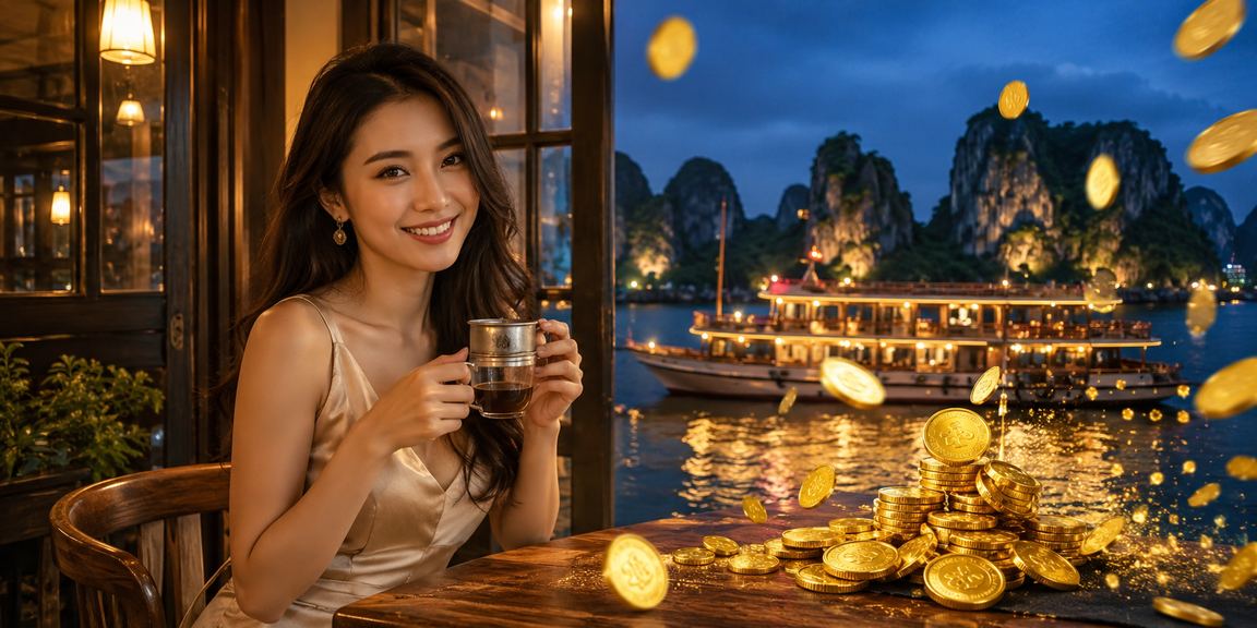 Người dùng ngồi cà phê tại Hạ Long vừa xem kết quả xổ số vừa uống cà phê buổi sáng trên điện thoại