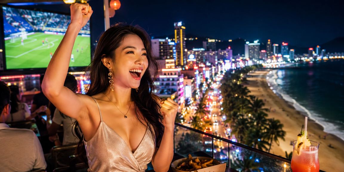 Người dùng tại chợ đêm Nha Trang truy cập live casino trên điện thoại di động